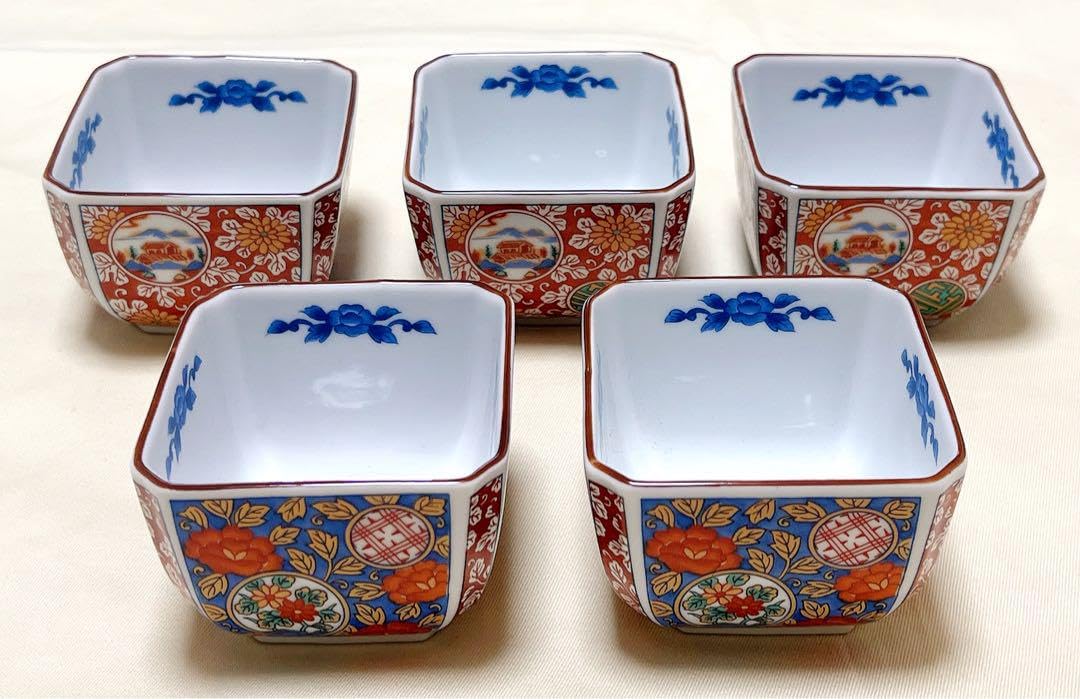 Amazon.co.jp: 三洋陶器 龍峯窯 錦彩古伊万里 赤絵角小鉢5客 小付揃